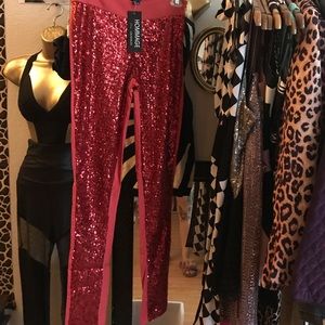 Red sequins pants